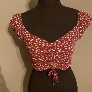 Burgundy floral draw string crop top